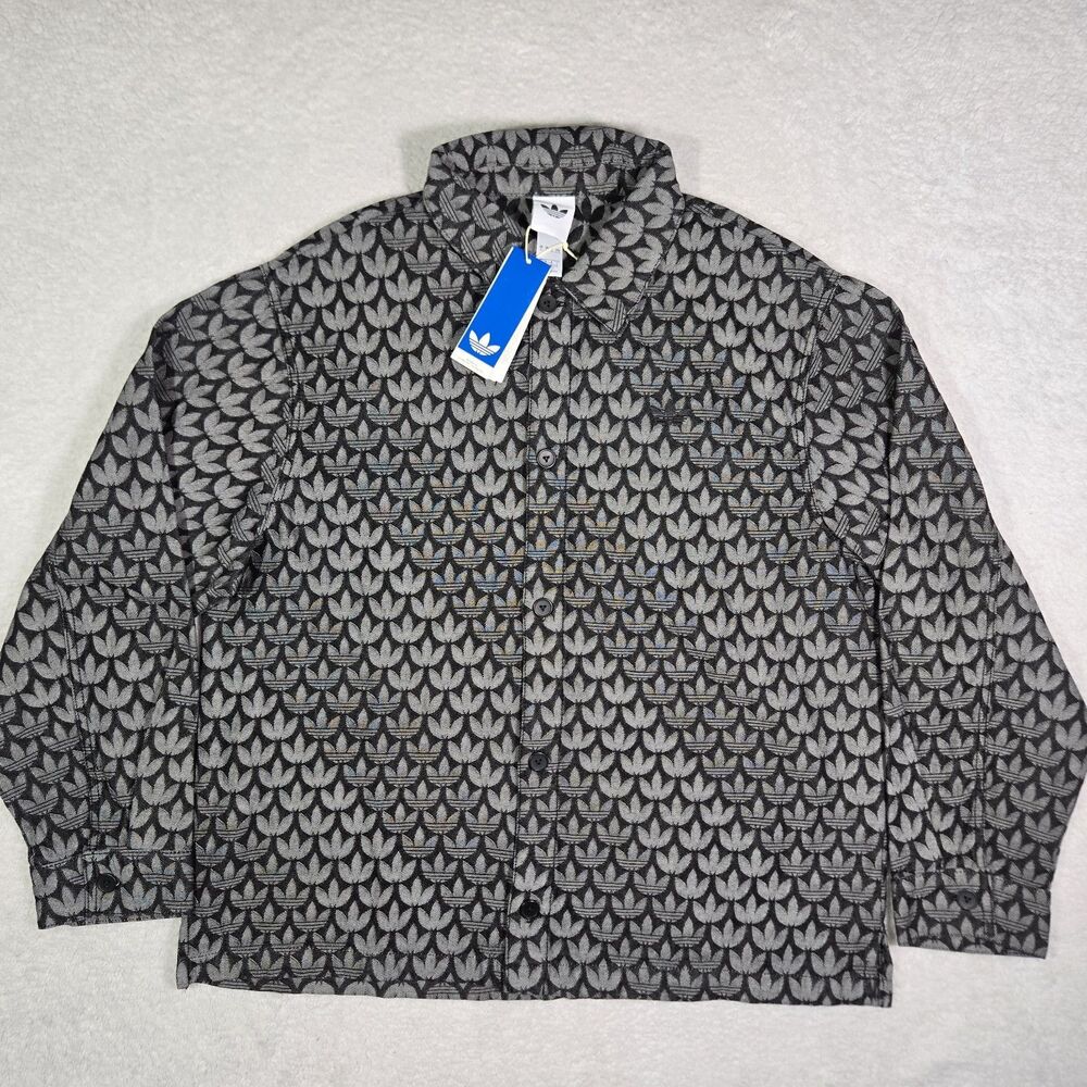 Adidas Originals Denim Monogram Button Long Sleeve Shirt Mens XL Oversize